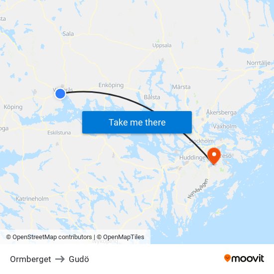 Ormberget to Gudö map