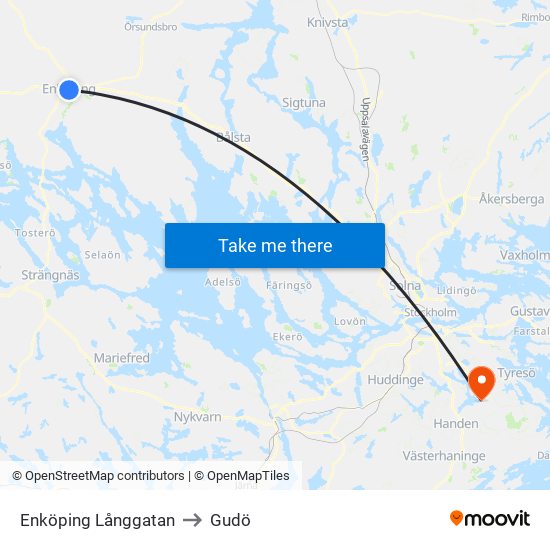 Enköping Långgatan to Gudö map