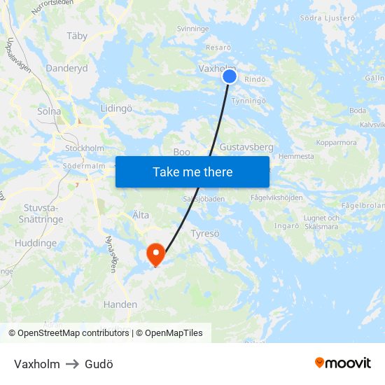 Vaxholm to Gudö map