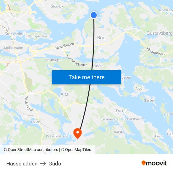 Hasseludden to Gudö map
