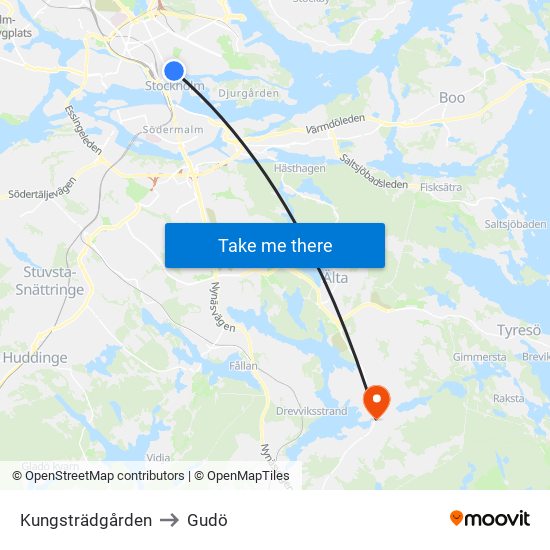 Kungsträdgården to Gudö map