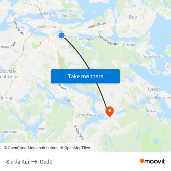 Sickla Kaj to Gudö map