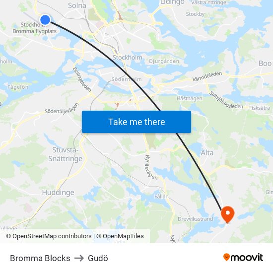 Bromma Blocks to Gudö map