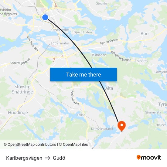 Karlbergsvägen to Gudö map