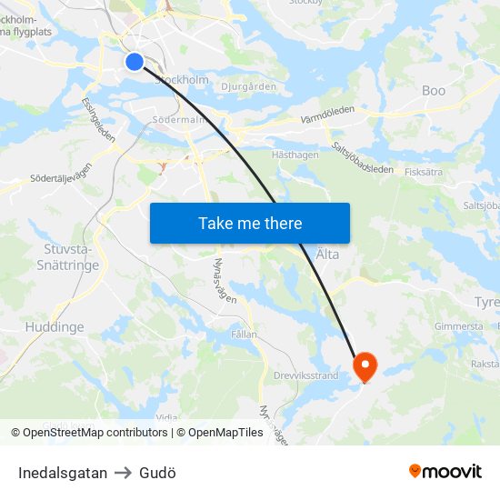 Inedalsgatan to Gudö map
