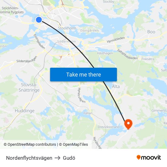 Nordenflychtsvägen to Gudö map