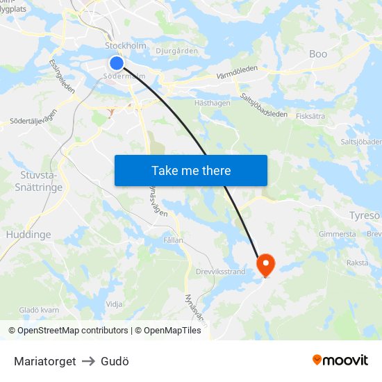 Mariatorget to Gudö map