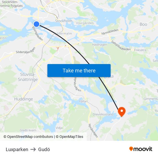 Luxparken to Gudö map