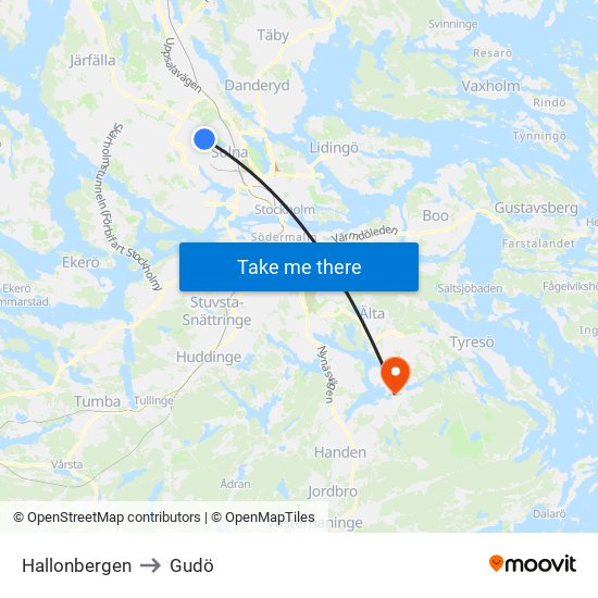 Hallonbergen to Gudö map