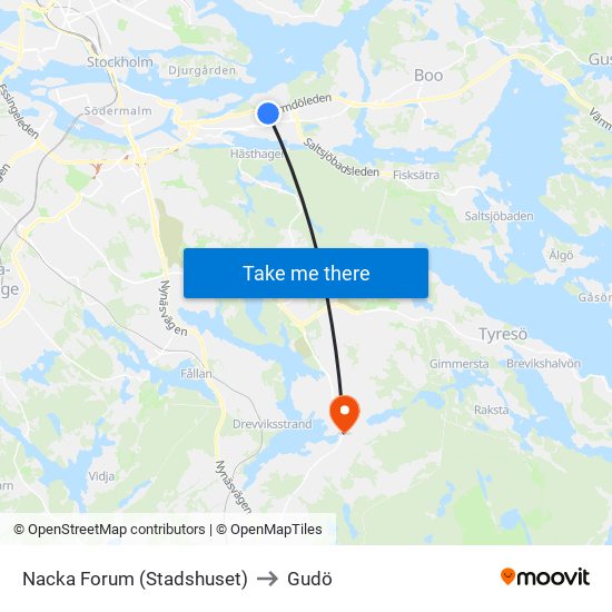 Nacka Forum (Stadshuset) to Gudö map