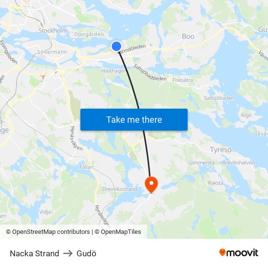 Nacka Strand to Gudö map