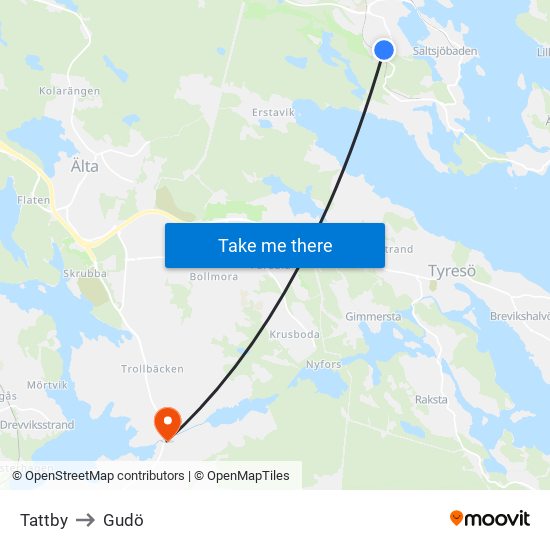 Tattby to Gudö map