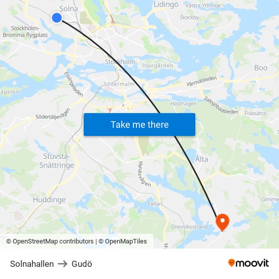 Solnahallen to Gudö map