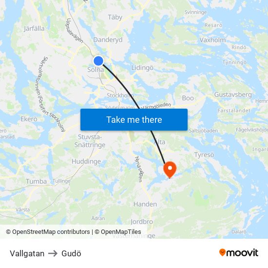 Vallgatan to Gudö map