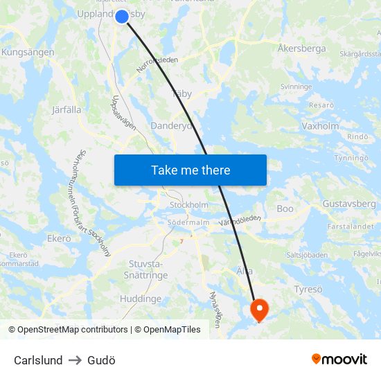 Carlslund to Gudö map