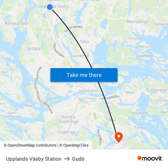 Upplands Väsby Station to Gudö map