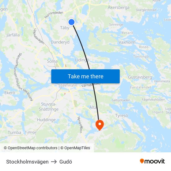 Stockholmsvägen to Gudö map