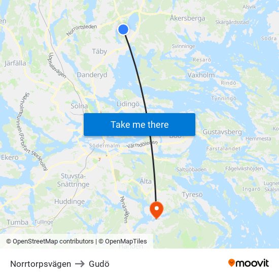 Norrtorpsvägen to Gudö map