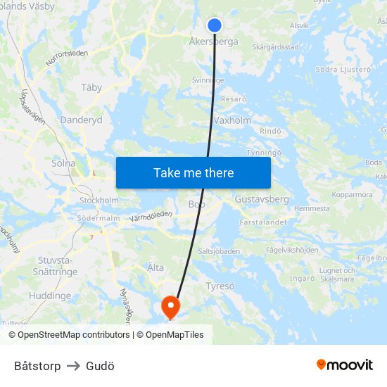 Båtstorp to Gudö map