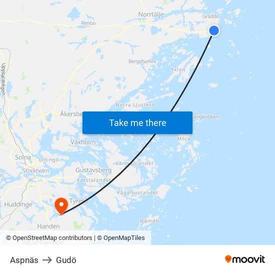 Aspnäs to Gudö map
