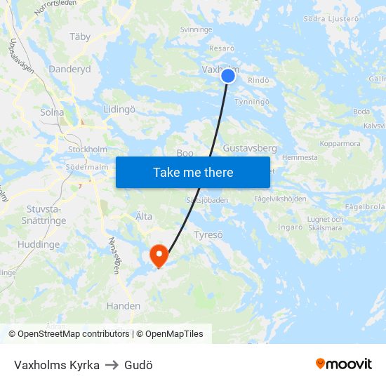Vaxholms Kyrka to Gudö map
