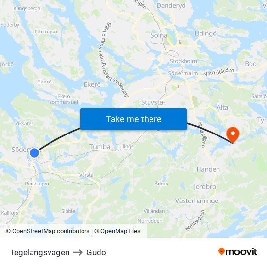 Tegelängsvägen to Gudö map