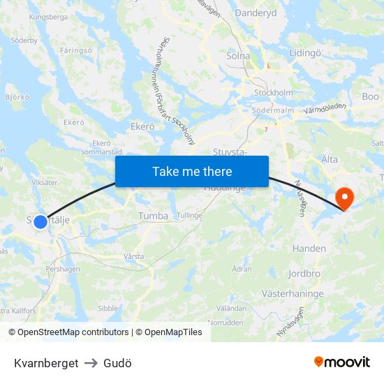 Kvarnberget to Gudö map