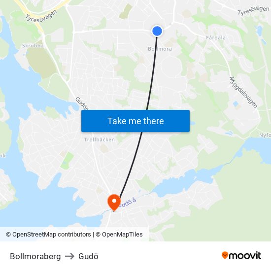 Bollmoraberg to Gudö map