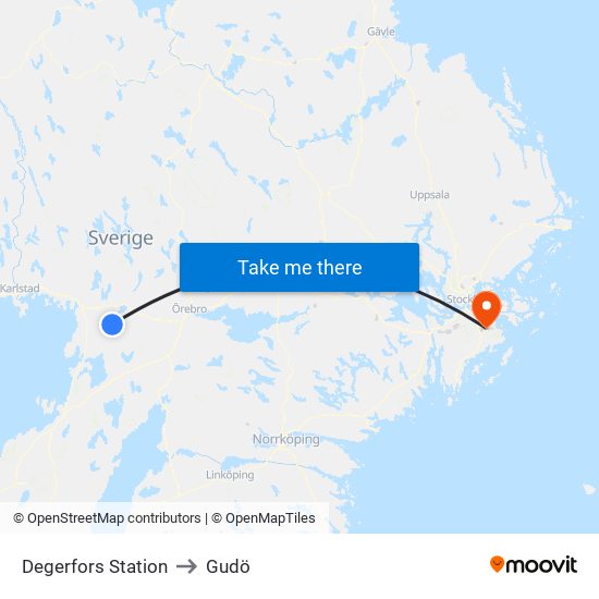 Degerfors Station to Gudö map