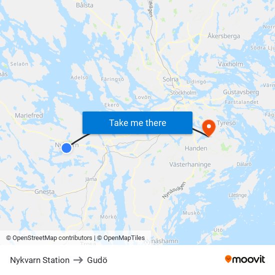 Nykvarn Station to Gudö map