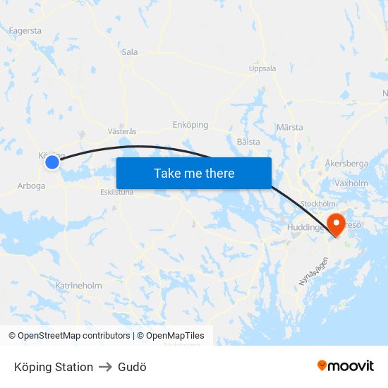 Köping Station to Gudö map