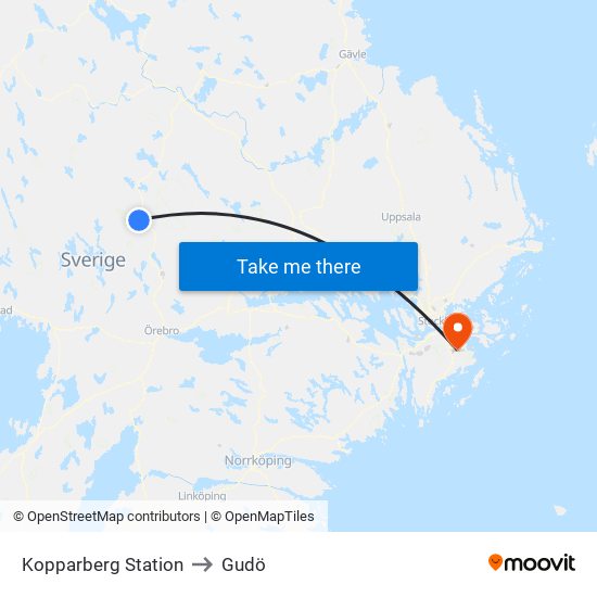 Kopparberg Station to Gudö map