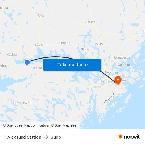 Kvicksund Station to Gudö map