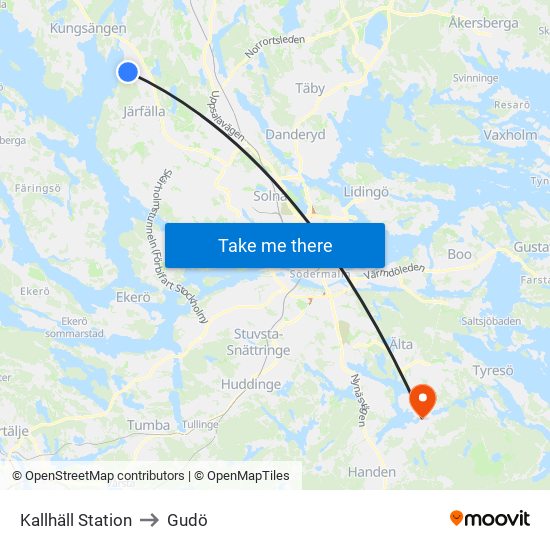 Kallhäll Station to Gudö map