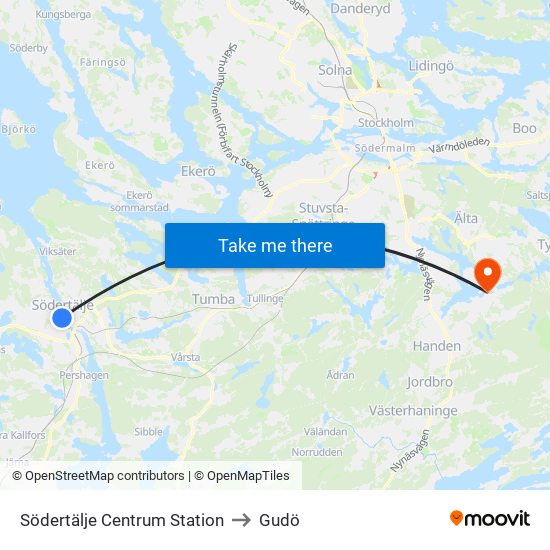 Södertälje Centrum Station to Gudö map