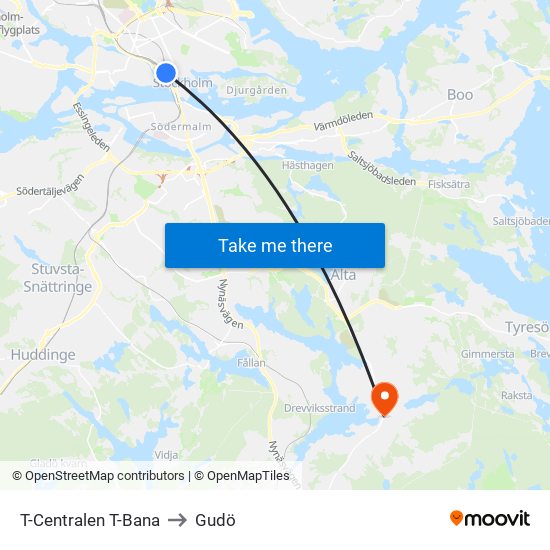 T-Centralen T-Bana to Gudö map