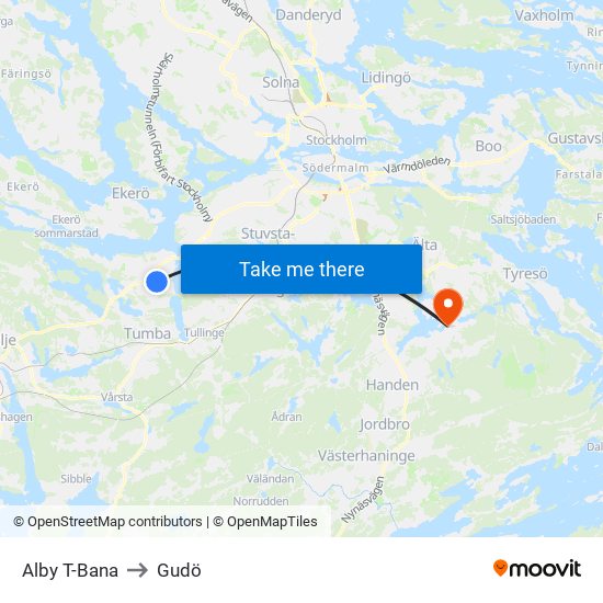 Alby T-Bana to Gudö map
