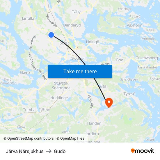 Järva Närsjukhus to Gudö map