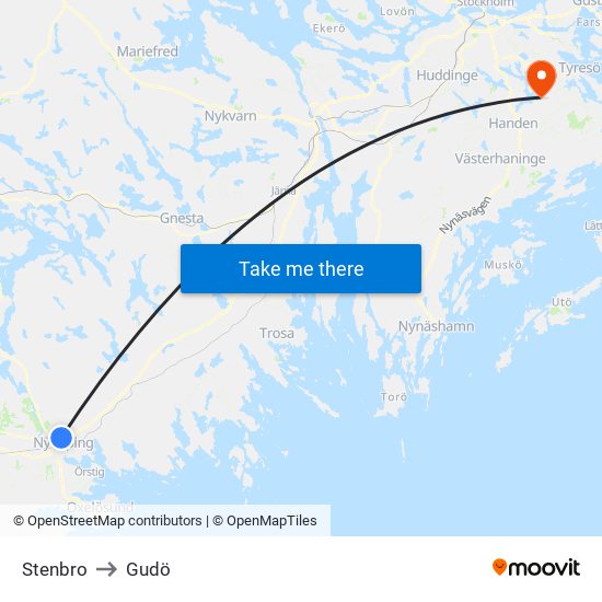 Stenbro to Gudö map
