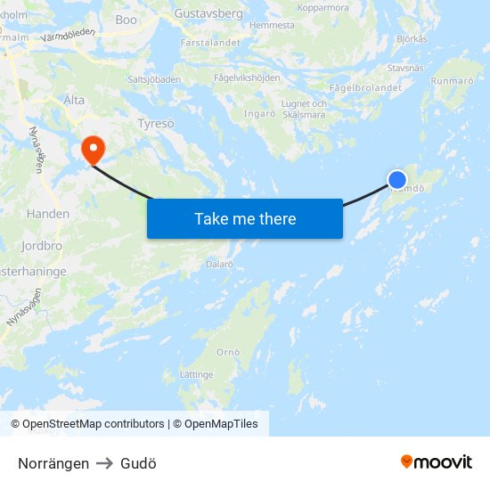 Norrängen to Gudö map
