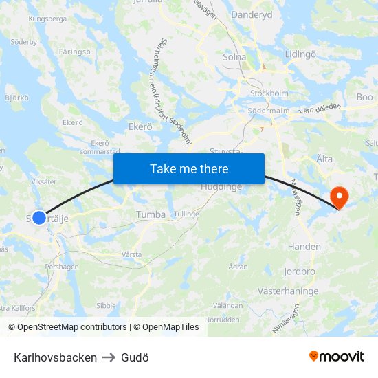 Karlhovsbacken to Gudö map