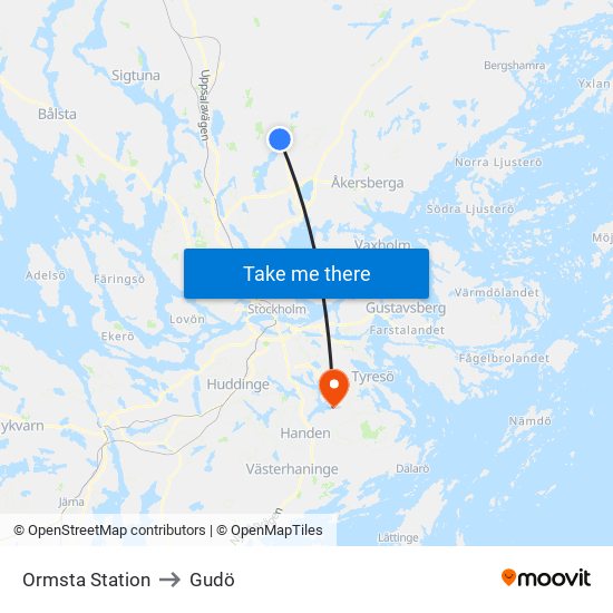 Ormsta Station to Gudö map