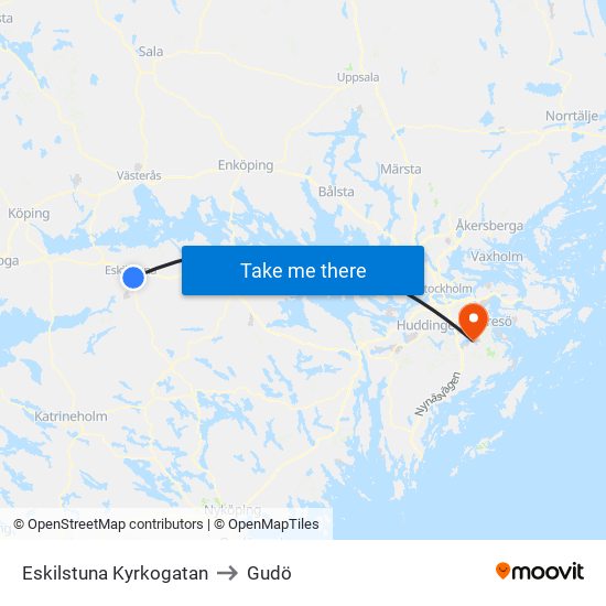 Eskilstuna Kyrkogatan to Gudö map