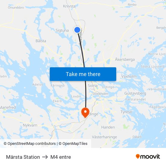 Märsta Station to M4 entre map
