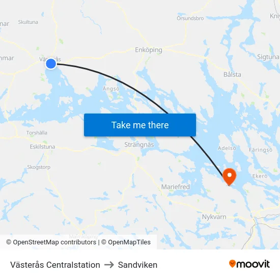 Västerås Centralstation to Sandviken map