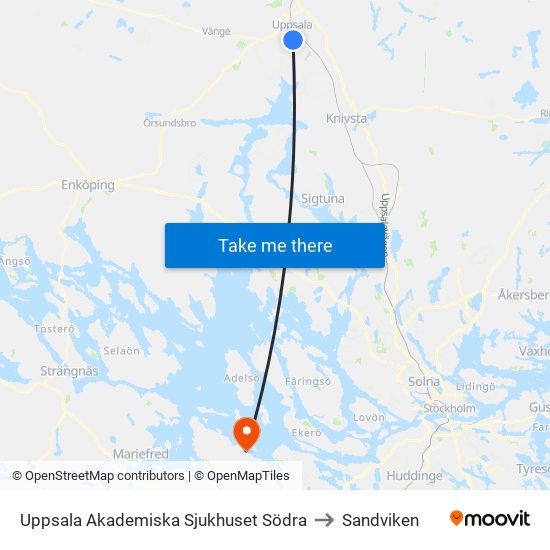 Uppsala Akademiska Sjukhuset Södra to Sandviken map