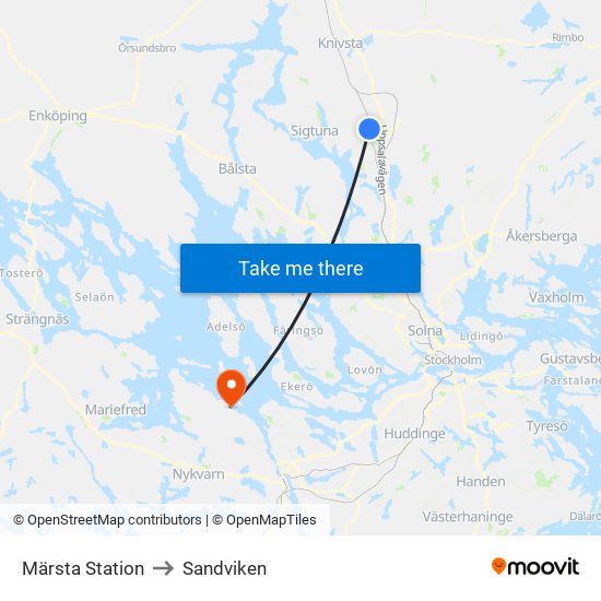 Märsta Station to Sandviken map