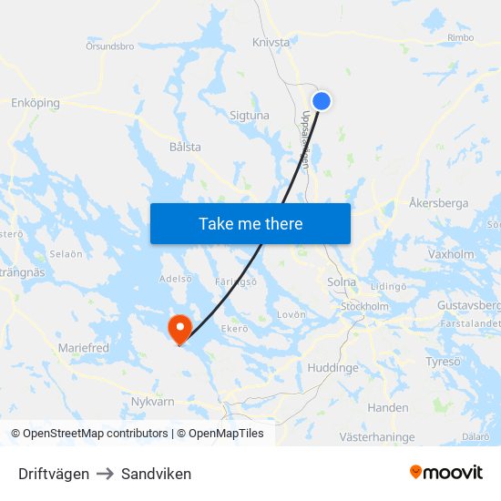 Driftvägen to Sandviken map