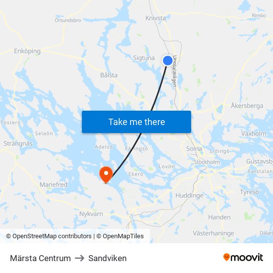 Märsta Centrum to Sandviken map