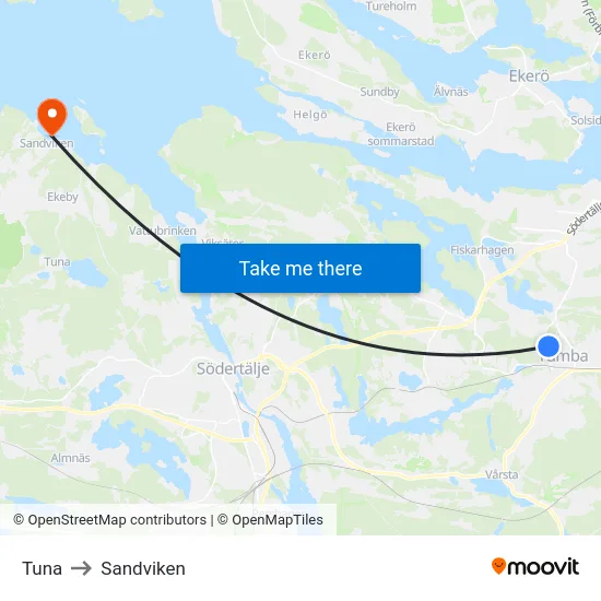 Tuna to Sandviken map